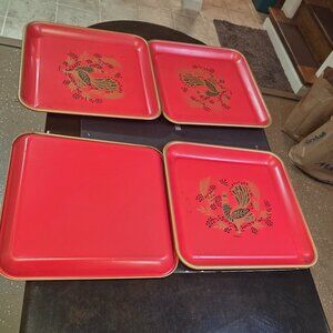 VINTAGE  "Maxey Peacock" or "Maxey Rooster" SERVING TRAYS